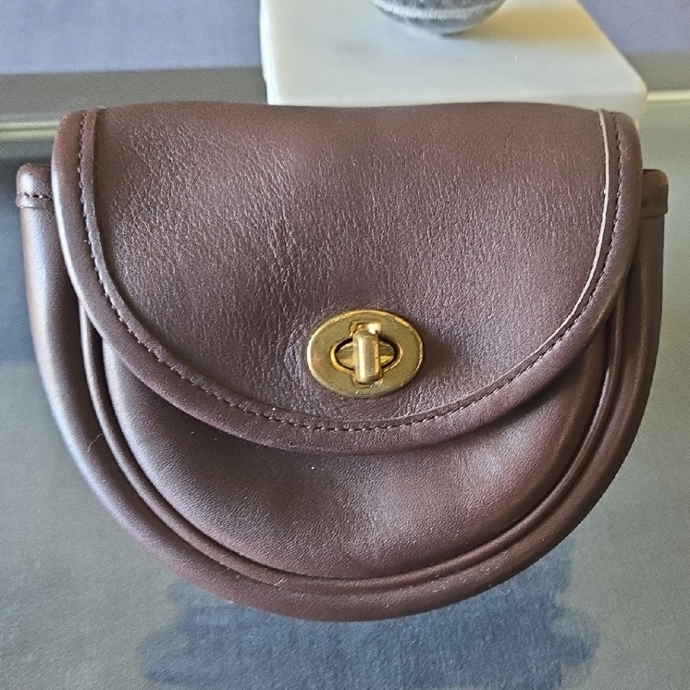 Coach Dark Brown Leather Wristlet with Gold Turnlock